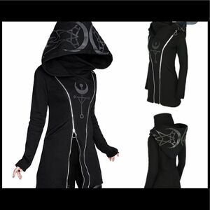Gothic Hoodie Jacket with pockets and double zippers.